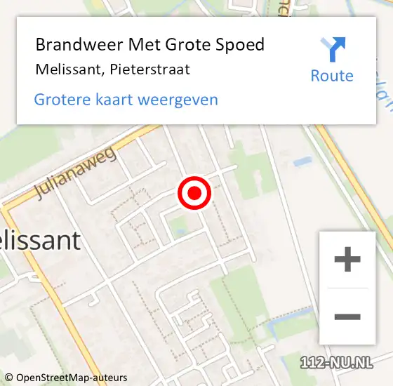 Locatie op kaart van de 112 melding: Brandweer Met Grote Spoed Naar Melissant, Pieterstraat op 25 september 2021 08:45