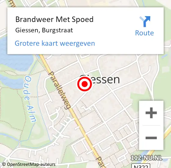 Locatie op kaart van de 112 melding: Brandweer Met Spoed Naar Giessen, Burgstraat op 24 juni 2014 01:07