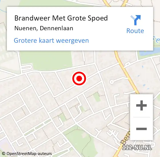 Locatie op kaart van de 112 melding: Brandweer Met Grote Spoed Naar Nuenen, Dennenlaan op 25 september 2021 09:34