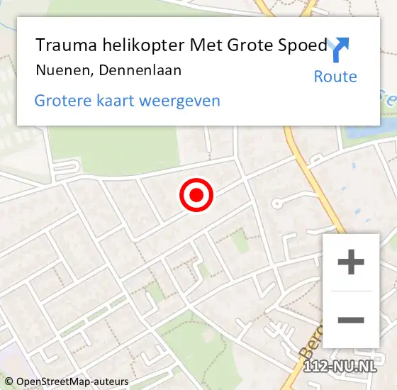 Locatie op kaart van de 112 melding: Trauma helikopter Met Grote Spoed Naar Nuenen, Dennenlaan op 25 september 2021 09:38