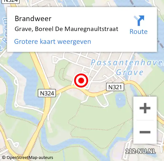 Locatie op kaart van de 112 melding: Brandweer Grave, Boreel De Mauregnaultstraat op 24 juni 2014 01:16