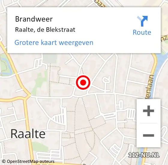 Locatie op kaart van de 112 melding: Brandweer Raalte, de Blekstraat op 25 september 2021 10:18