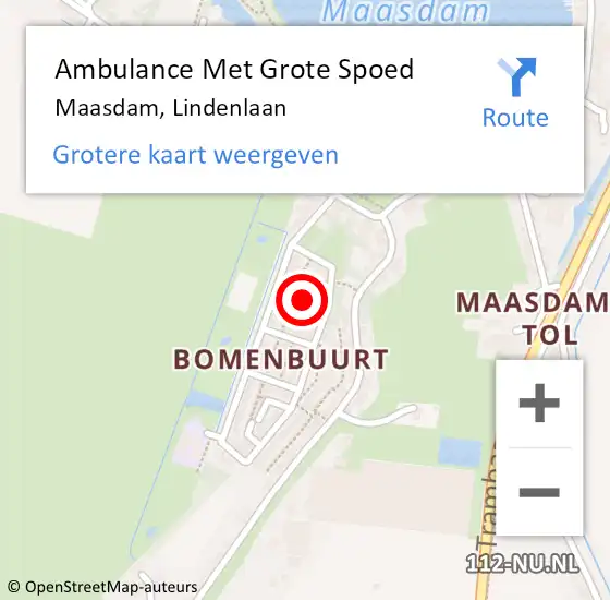 Locatie op kaart van de 112 melding: Ambulance Met Grote Spoed Naar Maasdam, Lindenlaan op 25 september 2021 10:50