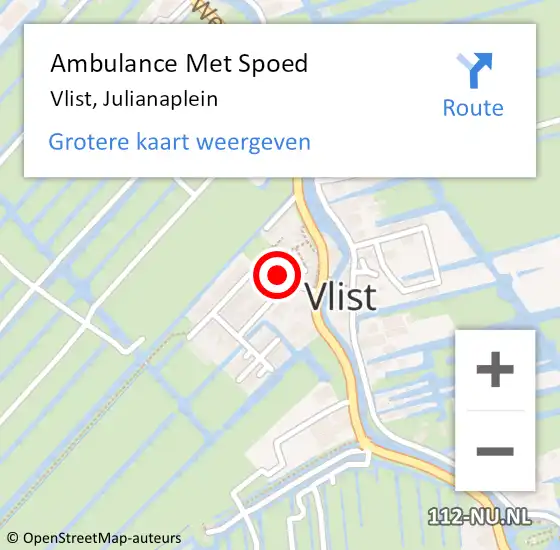 Locatie op kaart van de 112 melding: Ambulance Met Spoed Naar Vlist, Julianaplein op 25 september 2021 10:59