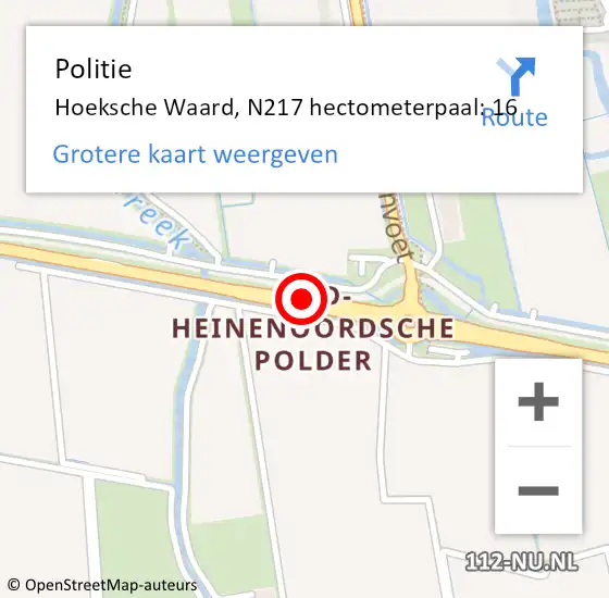 Locatie op kaart van de 112 melding: Politie Binnenmaas, N217 hectometerpaal: 16 op 25 september 2021 11:02