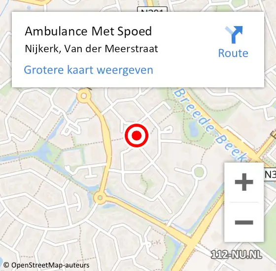 Locatie op kaart van de 112 melding: Ambulance Met Spoed Naar Nijkerk, Van der Meerstraat op 25 september 2021 11:19