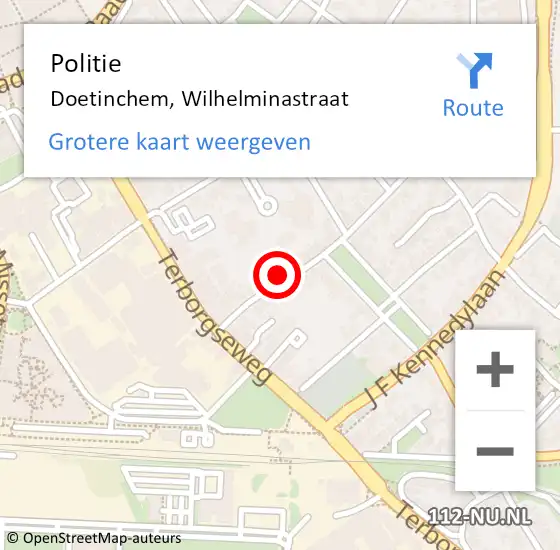 Locatie op kaart van de 112 melding: Politie Doetinchem, Wilhelminastraat op 25 september 2021 11:51