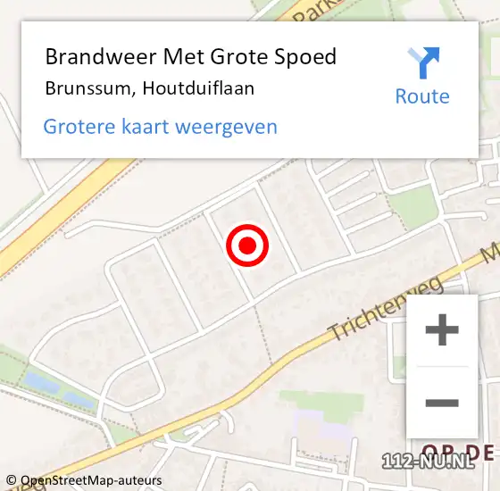 Locatie op kaart van de 112 melding: Brandweer Met Grote Spoed Naar Brunssum, Houtduiflaan op 25 september 2021 11:58