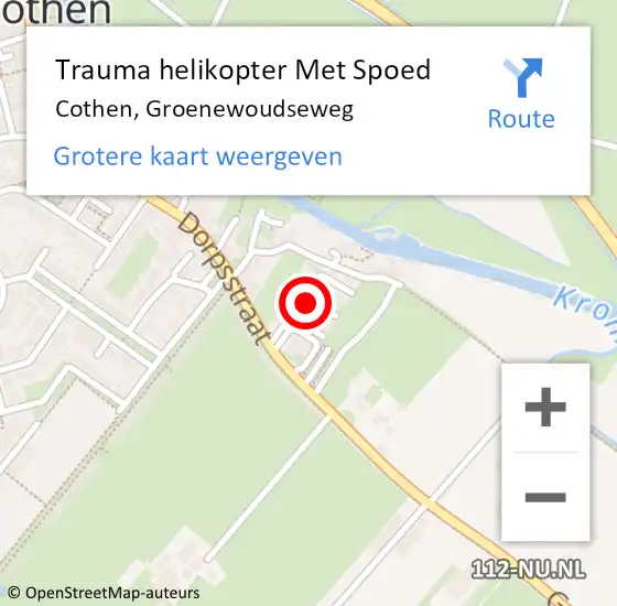 Locatie op kaart van de 112 melding: Trauma helikopter Met Spoed Naar Cothen, Groenewoudseweg op 25 september 2021 12:07