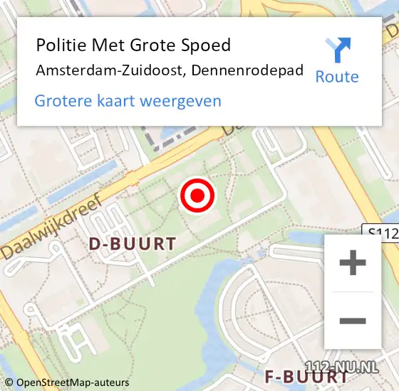 Locatie op kaart van de 112 melding: Politie Met Grote Spoed Naar Amsterdam-Zuidoost, Dennenrodepad op 25 september 2021 12:41