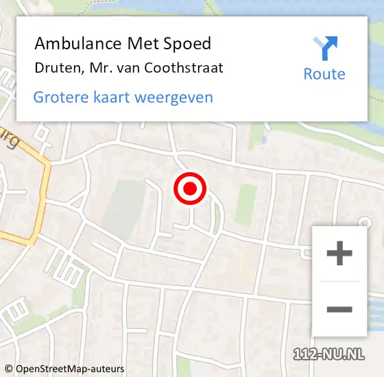 Locatie op kaart van de 112 melding: Ambulance Met Spoed Naar Druten, Mr. van Coothstraat op 25 september 2021 12:47