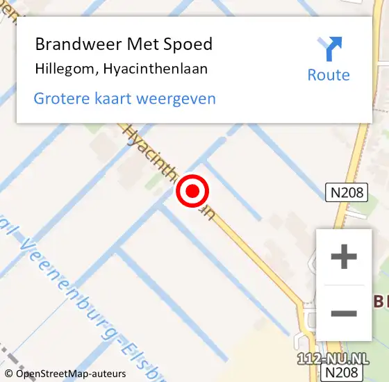 Locatie op kaart van de 112 melding: Brandweer Met Spoed Naar Hillegom, Hyacinthenlaan op 25 september 2021 13:36