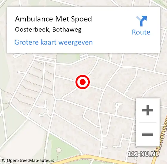 Locatie op kaart van de 112 melding: Ambulance Met Spoed Naar Oosterbeek, Bothaweg op 25 september 2021 13:47