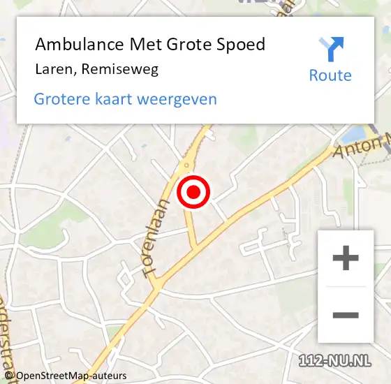Locatie op kaart van de 112 melding: Ambulance Met Grote Spoed Naar Laren, Remiseweg op 24 juni 2014 02:22