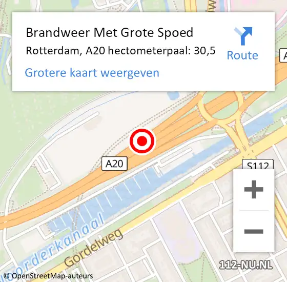 Locatie op kaart van de 112 melding: Brandweer Met Grote Spoed Naar Rotterdam, A20 hectometerpaal: 30,5 op 25 september 2021 14:31