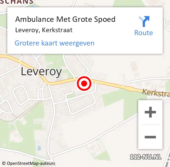 Locatie op kaart van de 112 melding: Ambulance Met Grote Spoed Naar Leveroy, Kerkstraat op 25 september 2021 15:20