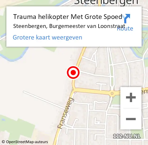 Locatie op kaart van de 112 melding: Trauma helikopter Met Grote Spoed Naar Steenbergen, Burgemeester van Loonstraat op 25 september 2021 15:22