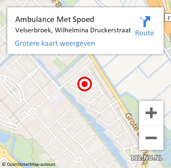 Locatie op kaart van de 112 melding: Ambulance Met Spoed Naar Velserbroek, Wilhelmina Druckerstraat op 25 september 2021 15:48