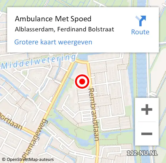 Locatie op kaart van de 112 melding: Ambulance Met Spoed Naar Alblasserdam, Ferdinand Bolstraat op 25 september 2021 15:57