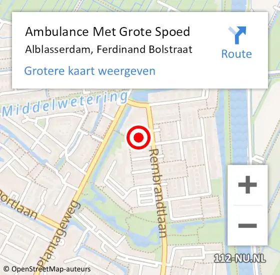 Locatie op kaart van de 112 melding: Ambulance Met Grote Spoed Naar Alblasserdam, Ferdinand Bolstraat op 25 september 2021 16:01