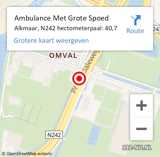 Locatie op kaart van de 112 melding: Ambulance Met Grote Spoed Naar Alkmaar, N242 hectometerpaal: 40,7 op 25 september 2021 16:06