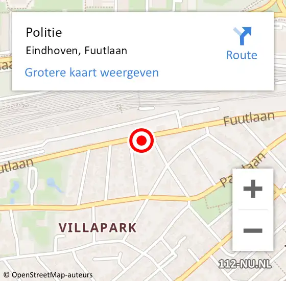 Locatie op kaart van de 112 melding: Politie Eindhoven, Fuutlaan op 25 september 2021 16:09