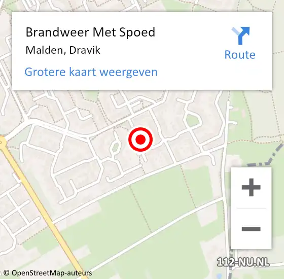 Locatie op kaart van de 112 melding: Brandweer Met Spoed Naar Malden, Dravik op 25 september 2021 16:10