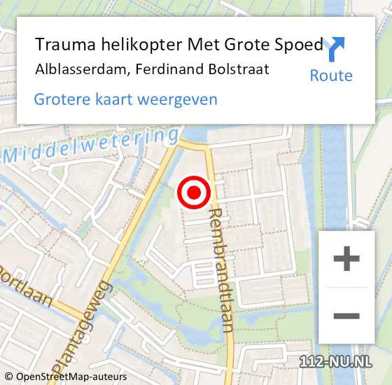 Locatie op kaart van de 112 melding: Trauma helikopter Met Grote Spoed Naar Alblasserdam, Ferdinand Bolstraat op 25 september 2021 16:11