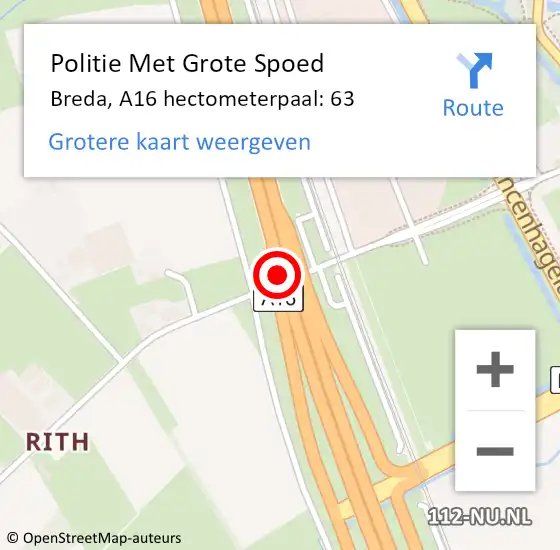 Locatie op kaart van de 112 melding: Politie Met Grote Spoed Naar Breda, A16 hectometerpaal: 63 op 25 september 2021 16:14