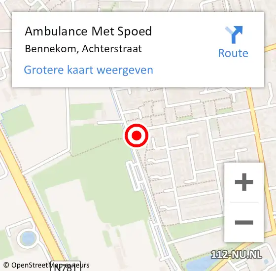 Locatie op kaart van de 112 melding: Ambulance Met Spoed Naar Bennekom, Achterstraat op 25 september 2021 16:16