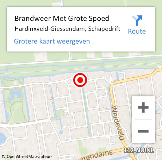 Locatie op kaart van de 112 melding: Brandweer Met Grote Spoed Naar Hardinxveld-Giessendam, Schapedrift op 25 september 2021 16:30