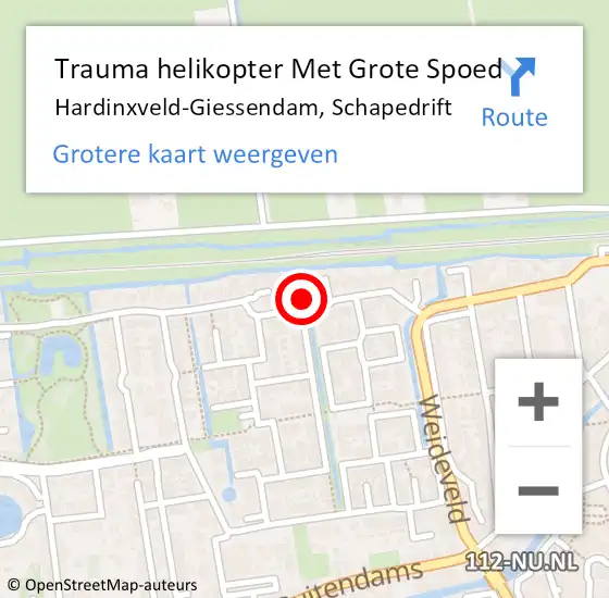 Locatie op kaart van de 112 melding: Trauma helikopter Met Grote Spoed Naar Hardinxveld-Giessendam, Schapedrift op 25 september 2021 16:35