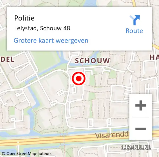 Locatie op kaart van de 112 melding: Politie Lelystad, Schouw 48 op 25 september 2021 16:47