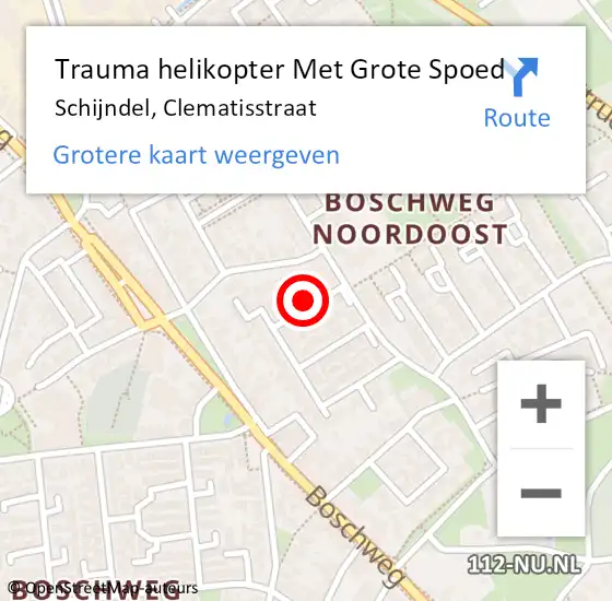 Locatie op kaart van de 112 melding: Trauma helikopter Met Grote Spoed Naar Schijndel, Clematisstraat op 25 september 2021 16:48