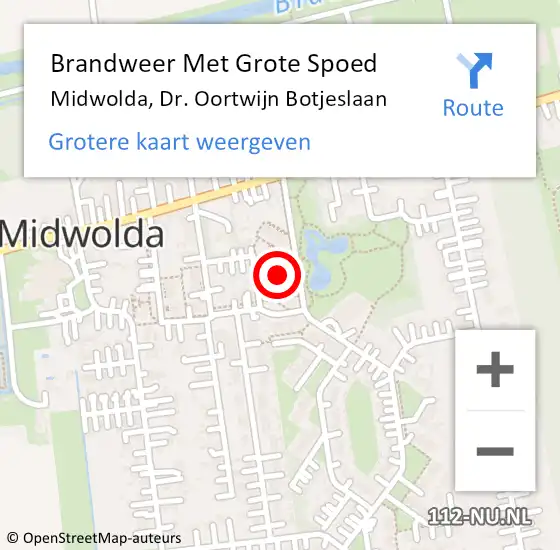 Locatie op kaart van de 112 melding: Brandweer Met Grote Spoed Naar Midwolda, Dr. Oortwijn Botjeslaan op 25 september 2021 16:57