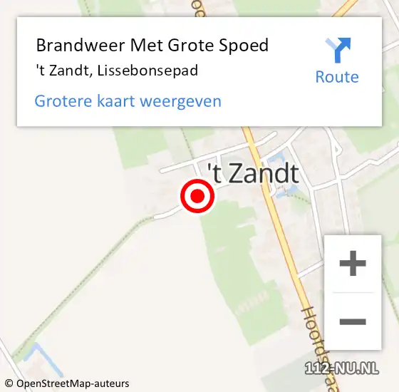 Locatie op kaart van de 112 melding: Brandweer Met Grote Spoed Naar 't Zandt, Lissebonsepad op 25 september 2021 17:08