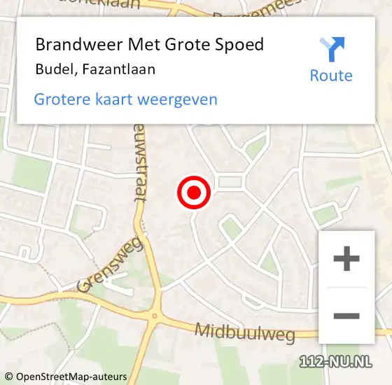 Locatie op kaart van de 112 melding: Brandweer Met Grote Spoed Naar Budel, Fazantlaan op 25 september 2021 17:10