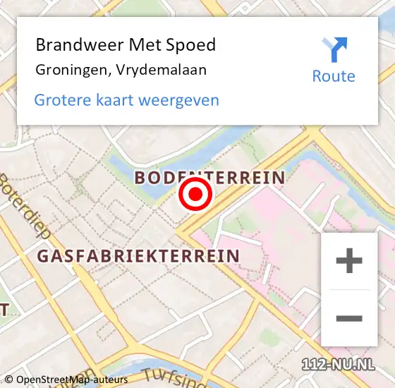 Locatie op kaart van de 112 melding: Brandweer Met Spoed Naar Groningen, Vrydemalaan op 25 september 2021 17:19