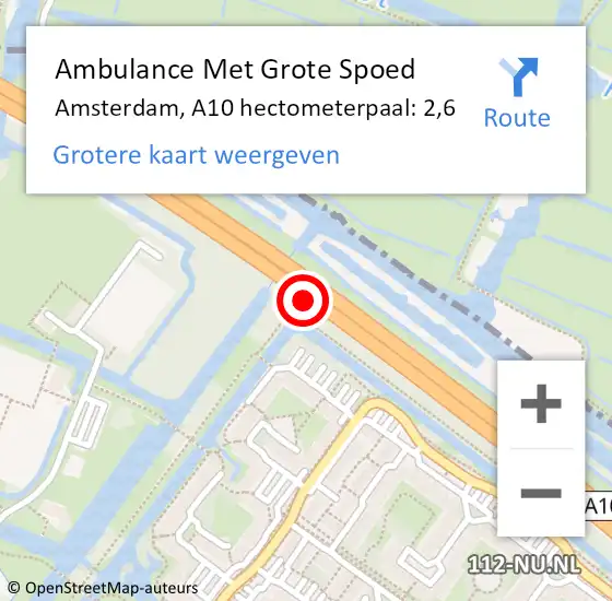 Locatie op kaart van de 112 melding: Ambulance Met Grote Spoed Naar Amsterdam, A10 hectometerpaal: 2,6 op 25 september 2021 17:28