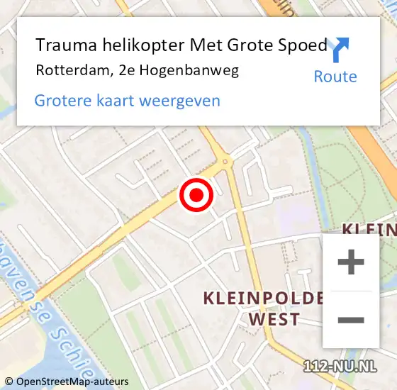 Locatie op kaart van de 112 melding: Trauma helikopter Met Grote Spoed Naar Rotterdam, 2e Hogenbanweg op 25 september 2021 17:31