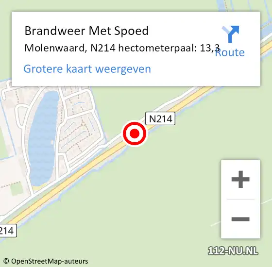 Locatie op kaart van de 112 melding: Brandweer Met Spoed Naar Molenwaard, N214 hectometerpaal: 13,3 op 25 september 2021 17:35