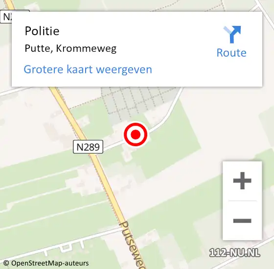 Locatie op kaart van de 112 melding: Politie Putte, Krommeweg op 25 september 2021 17:35