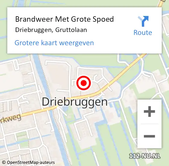 Locatie op kaart van de 112 melding: Brandweer Met Grote Spoed Naar Driebruggen, Gruttolaan op 25 september 2021 17:54