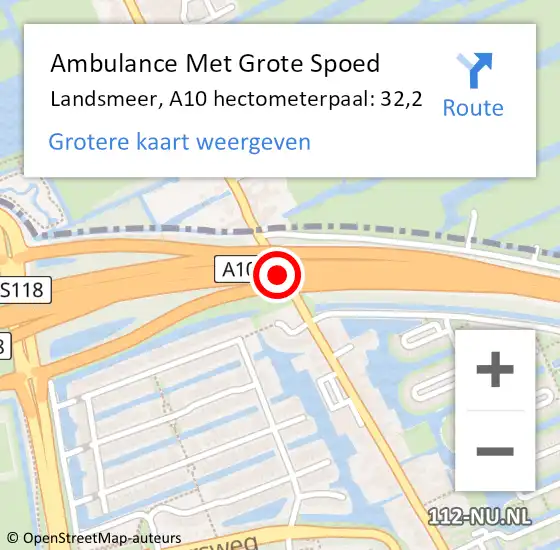 Locatie op kaart van de 112 melding: Ambulance Met Grote Spoed Naar Landsmeer, A10 hectometerpaal: 32,2 op 25 september 2021 18:12