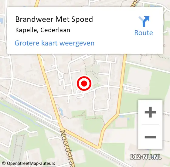 Locatie op kaart van de 112 melding: Brandweer Met Spoed Naar Kapelle, Cederlaan op 25 september 2021 18:17