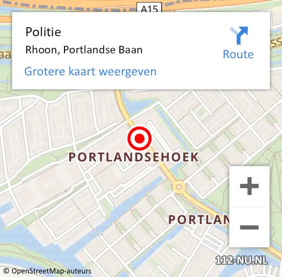 Locatie op kaart van de 112 melding: Politie Rhoon, Portlandse Baan op 25 september 2021 18:41