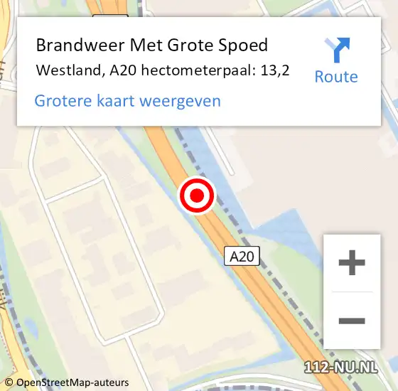 Locatie op kaart van de 112 melding: Brandweer Met Grote Spoed Naar Westland, A20 hectometerpaal: 13,2 op 25 september 2021 18:52