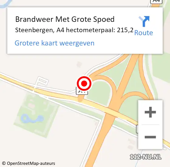 Locatie op kaart van de 112 melding: Brandweer Met Grote Spoed Naar Steenbergen, A4 hectometerpaal: 215,2 op 25 september 2021 19:05