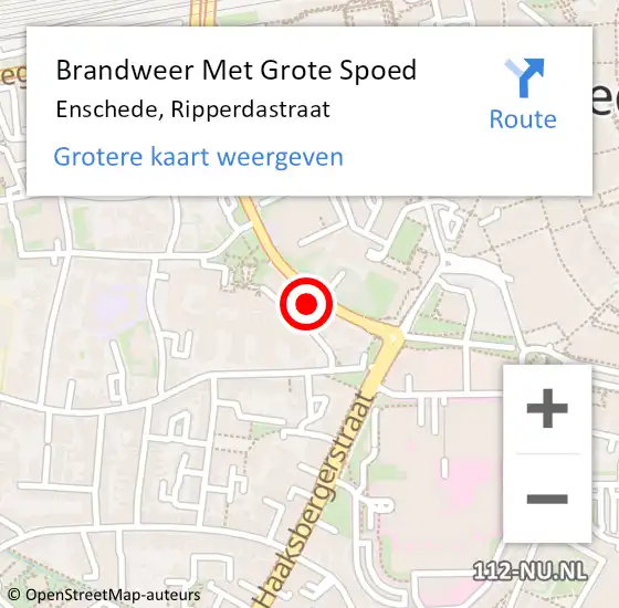 Locatie op kaart van de 112 melding: Brandweer Met Grote Spoed Naar Enschede, Ripperdastraat op 25 september 2021 19:06