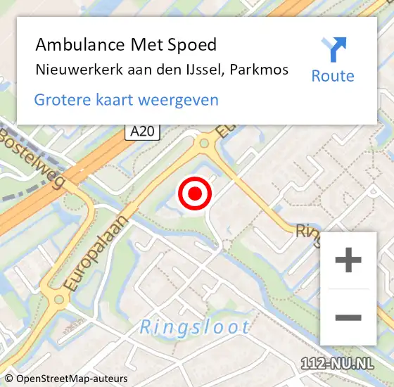 Locatie op kaart van de 112 melding: Ambulance Met Spoed Naar Nieuwerkerk aan den IJssel, Parkmos op 25 september 2021 19:18